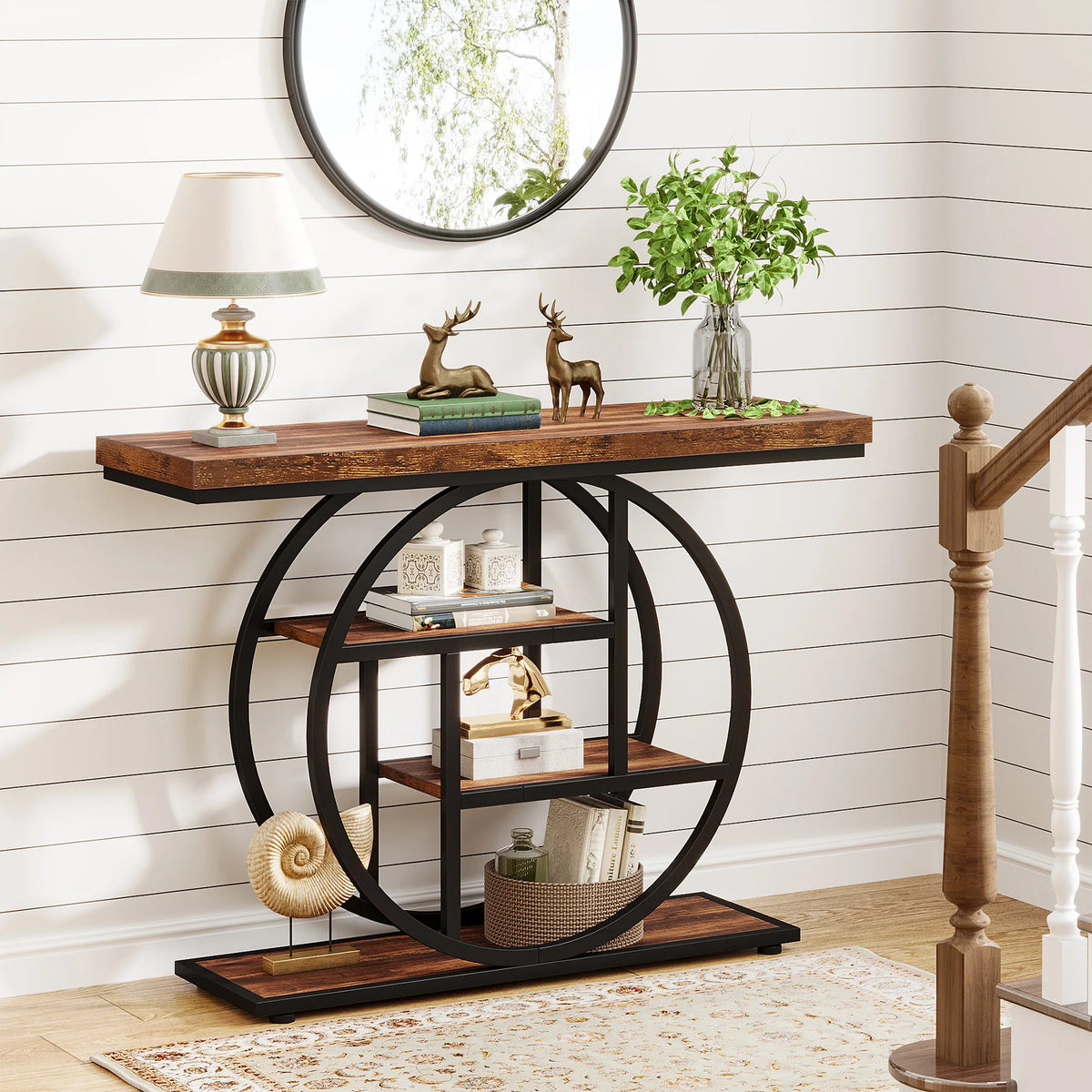 Tribesigns Four Tier Industrial Console Table With Entryway Storage