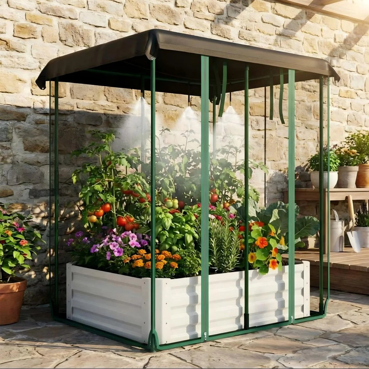 HiMISS Galvanized Raised Garden Bed With Drip Irrigation