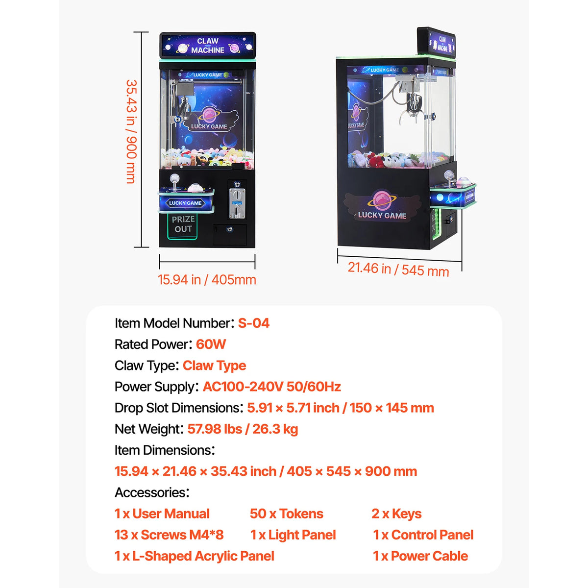 VEVOR Claw Crane Machine Candy Grabber Prize Dispenser