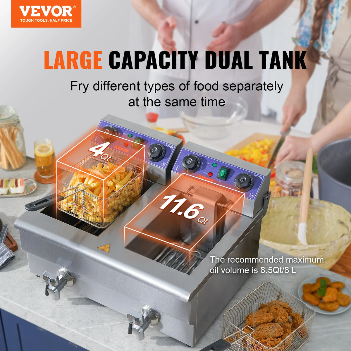 SucceBuy Commercial Electric Deep Fryer With Dual Removable Oil Tanks