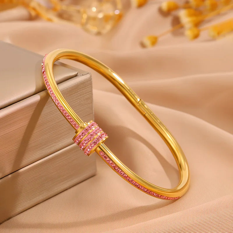 Sparkling Zirconia Stainless Steel Bracelet Set For Women