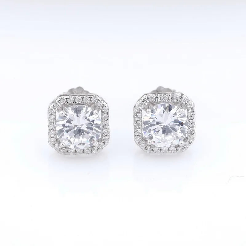 Lyee Cyee Moissanite Square Stud Earrings Sterling Silver Jewelry