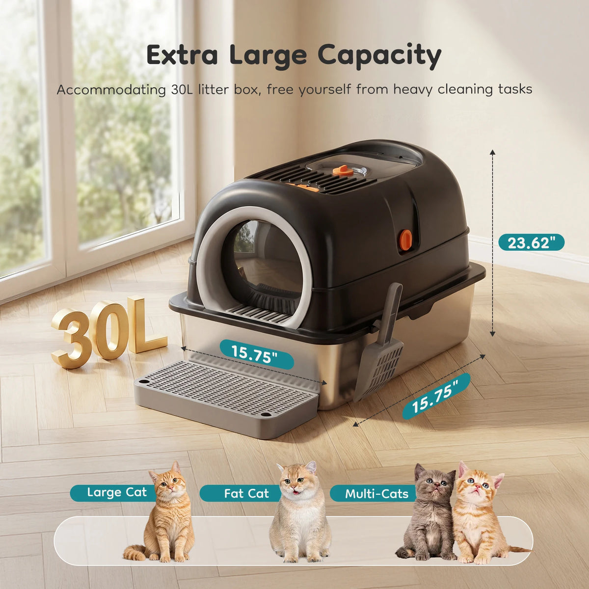 JHK Premium Fully Enclosed Stainless Steel Cat Litter Box