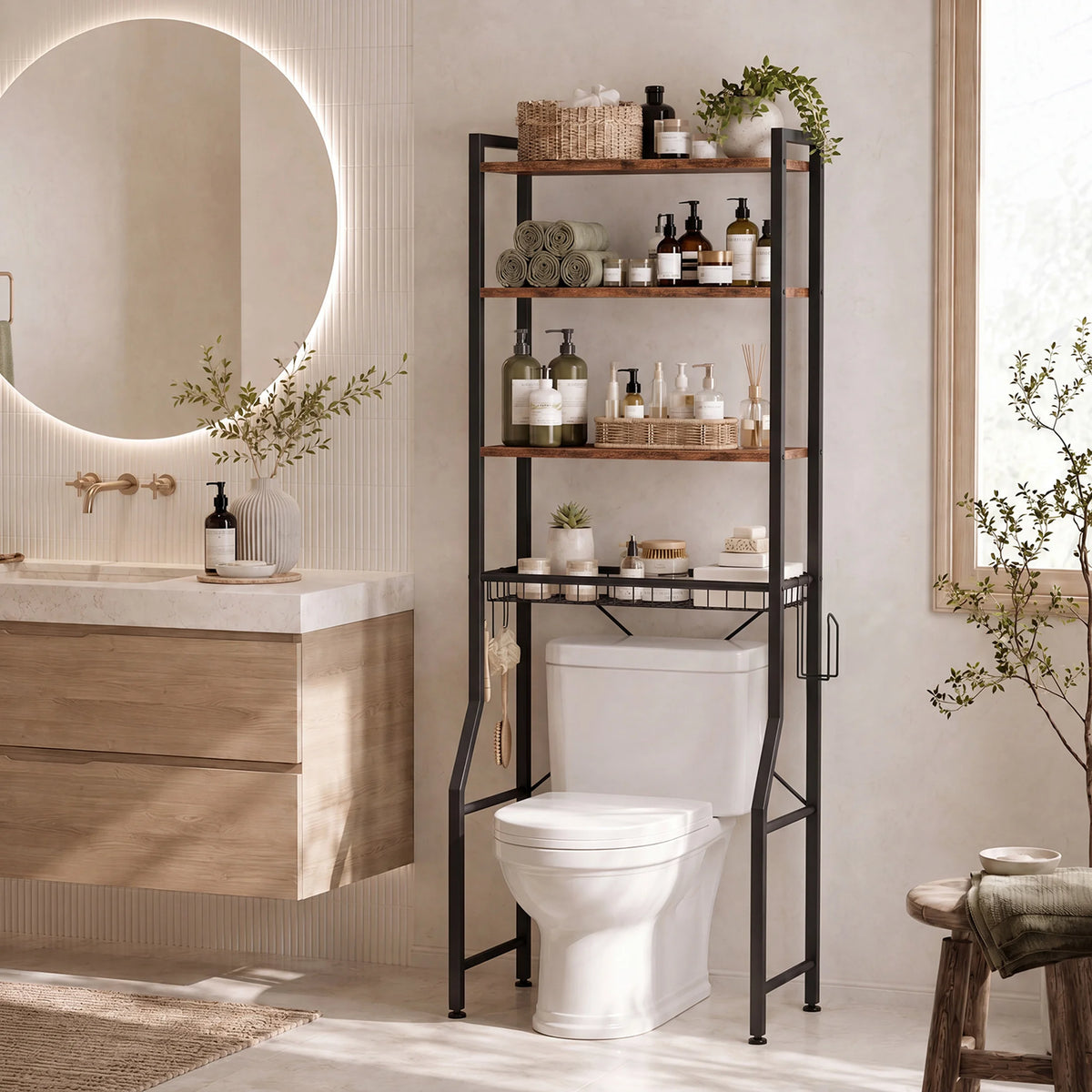 JHK Four Tier Over Toilet Bathroom Storage Organizer Shelf