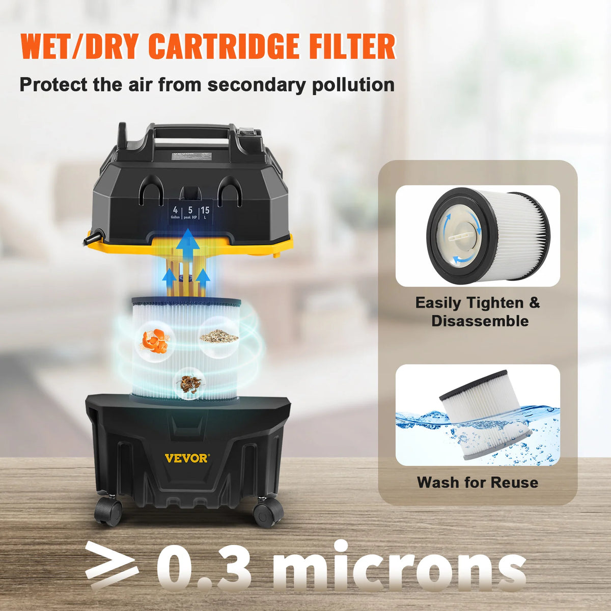 SucceBuy Portable Wet Dry Vacuum Cleaner 15L Strong Suction