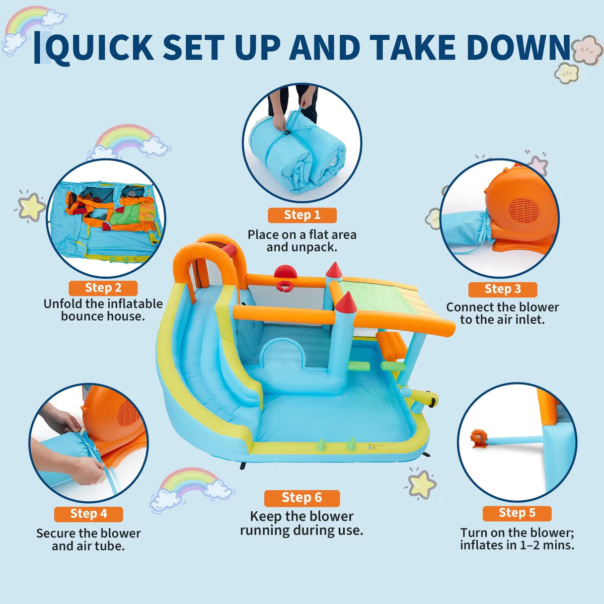 HiMISS Inflatable Bounce House With Slide For Kids Outdoor Play