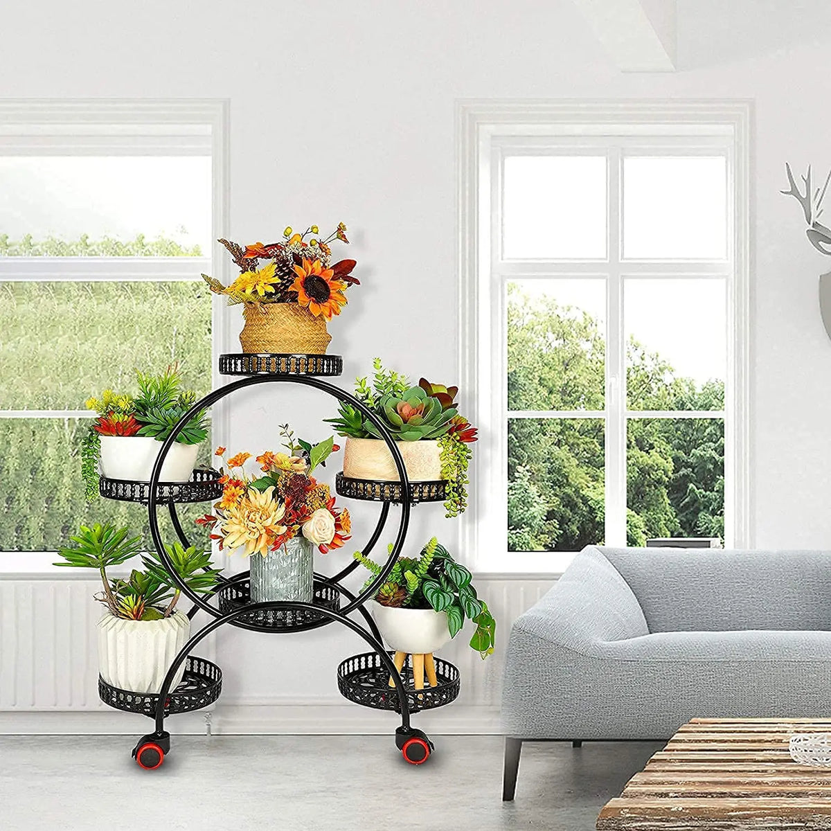 BINGOPAW Six Tier Metal Plant Stand With Wheels For Gardens