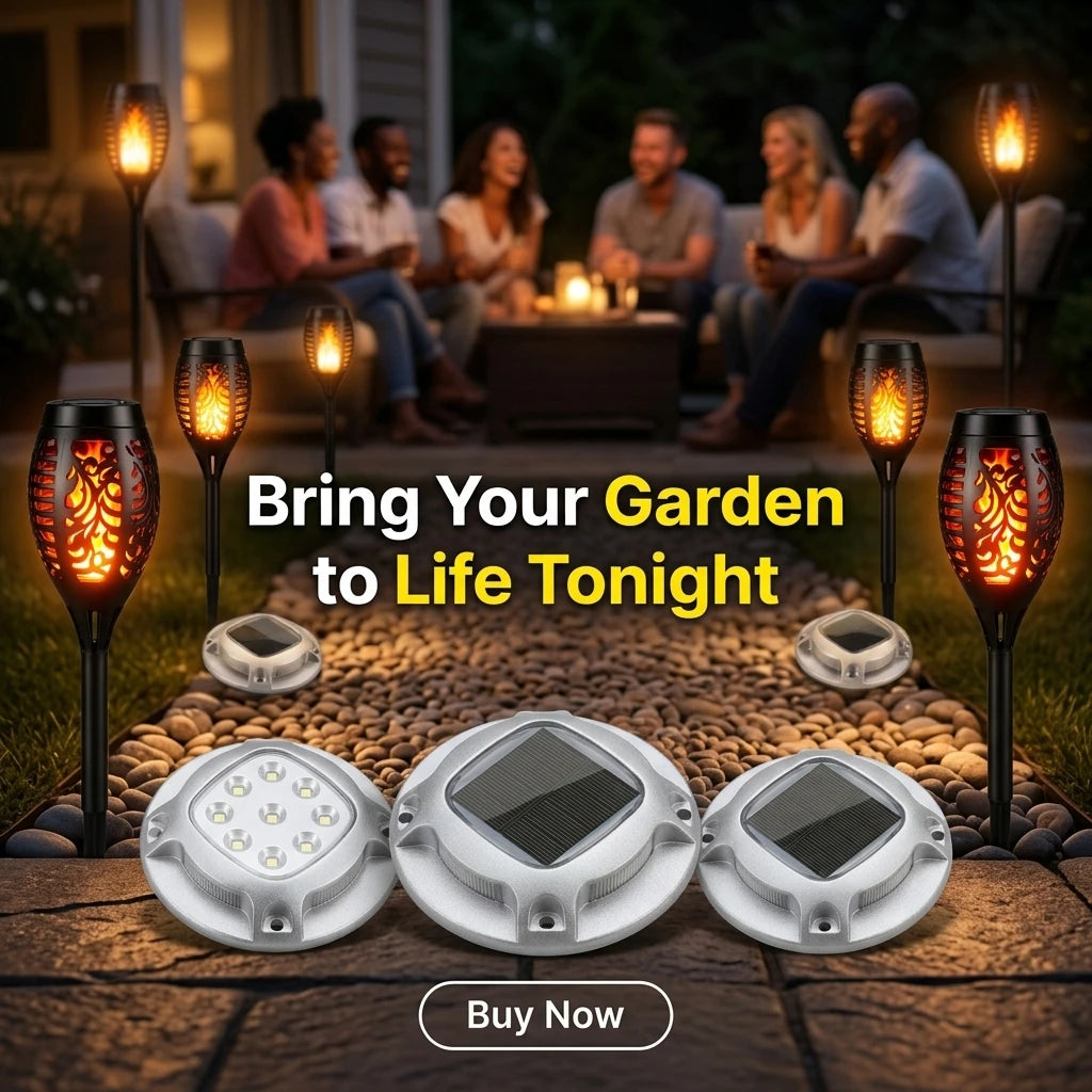 Solar Outdoor Flickering Flame Torch And Warm White Ground Lights