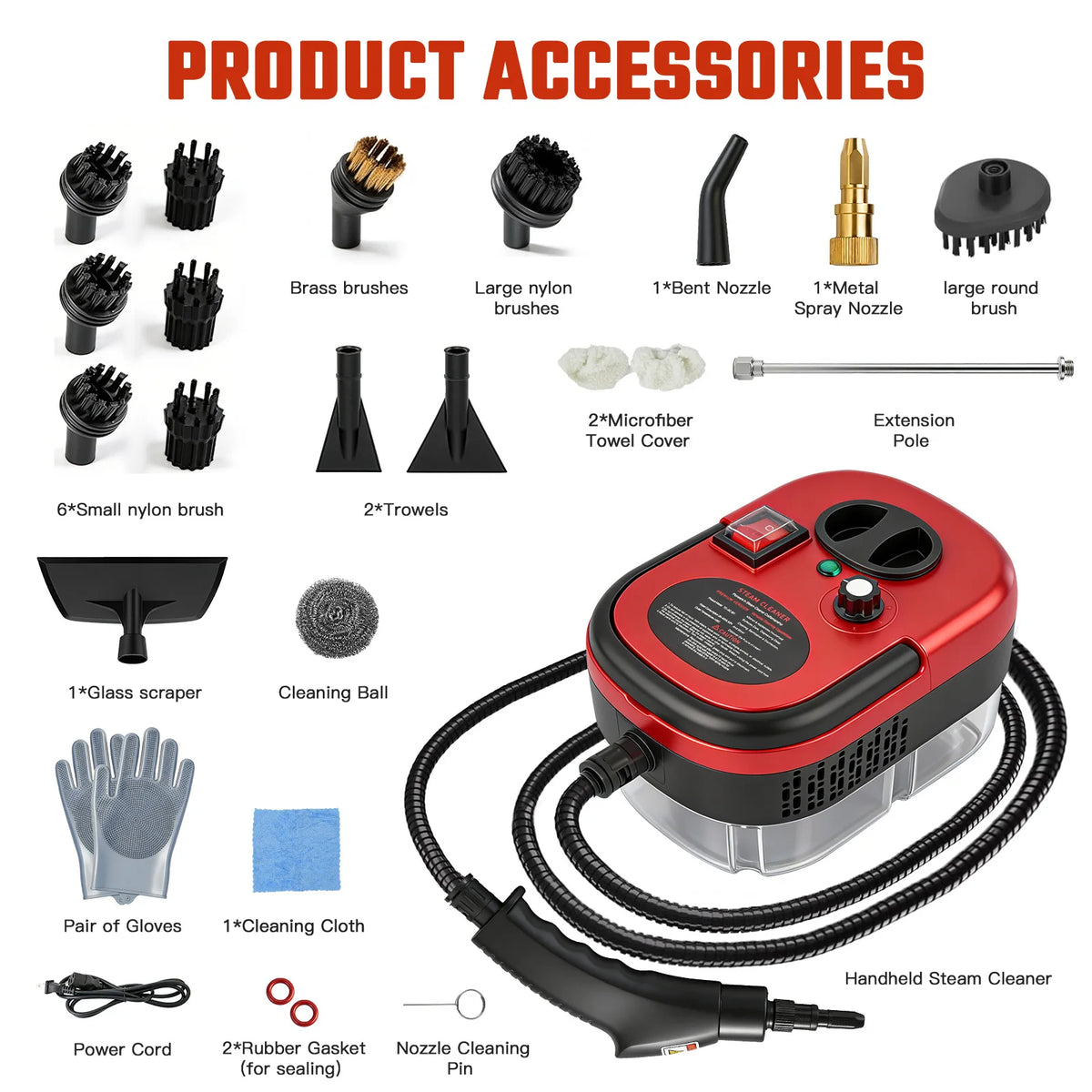 Portable 2500W Steam Cleaner With Multiple Accessories