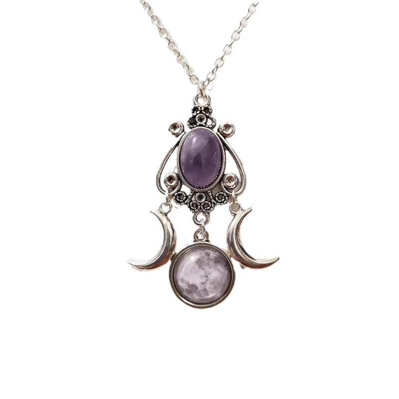 Triple Moon Pendant Necklace With Fashionable Link Chain