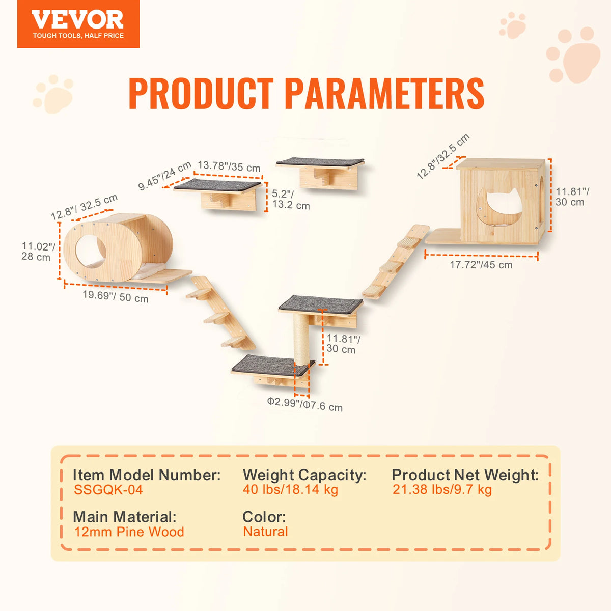 SucceBuy Wall Mounted Cat Shelves Wooden Jumping Board And Hammock