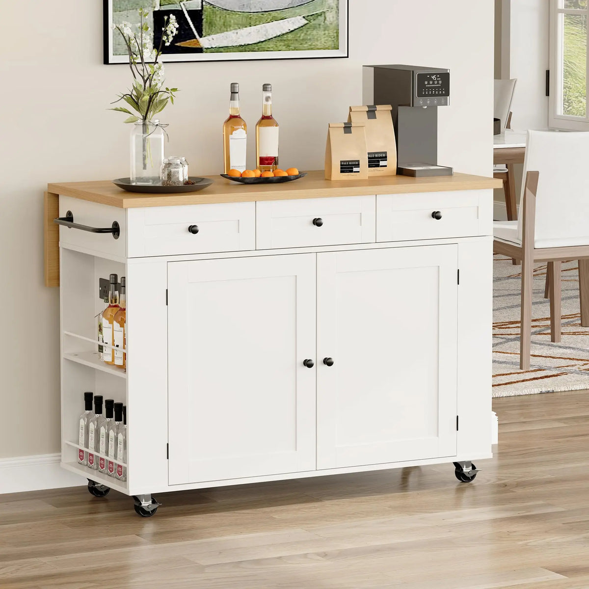 HiMISS Rolling Kitchen Island With Drop Leaf And Storage