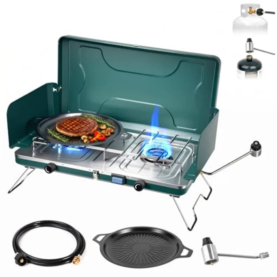 Portable Dual Fuel Propane Butane Stove With Windblocker And Automatic Ignition