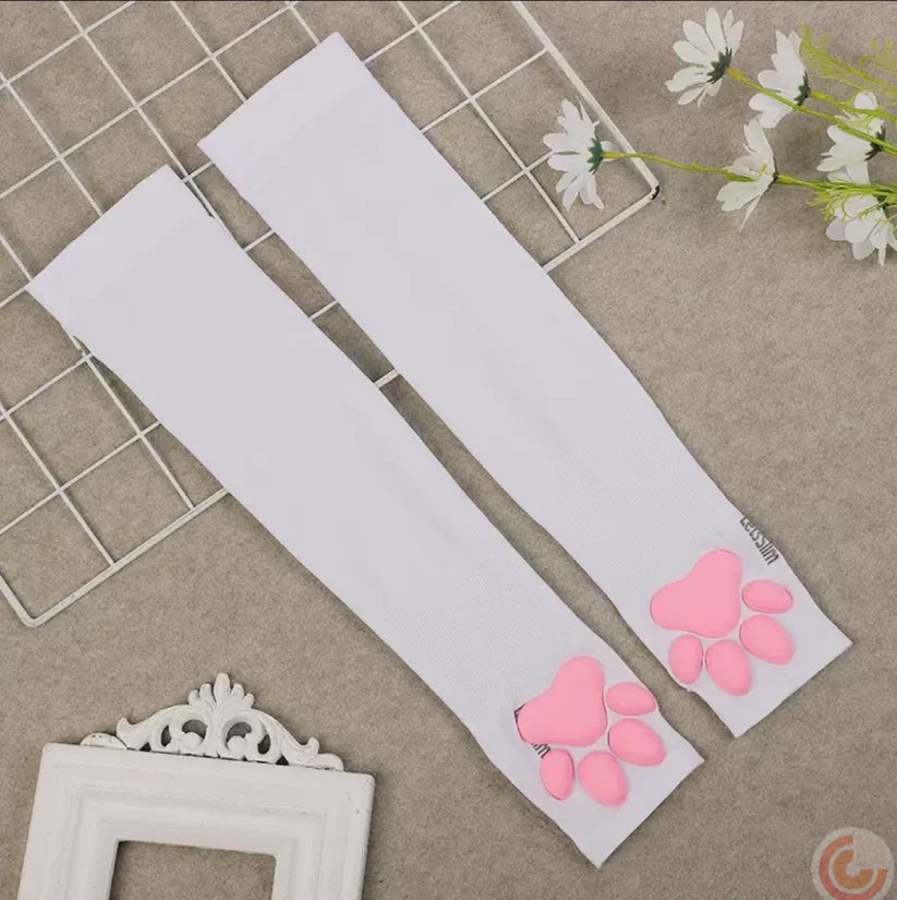 Cute Cat Paw Fingerless Sun Protection Cooling Gloves for Women