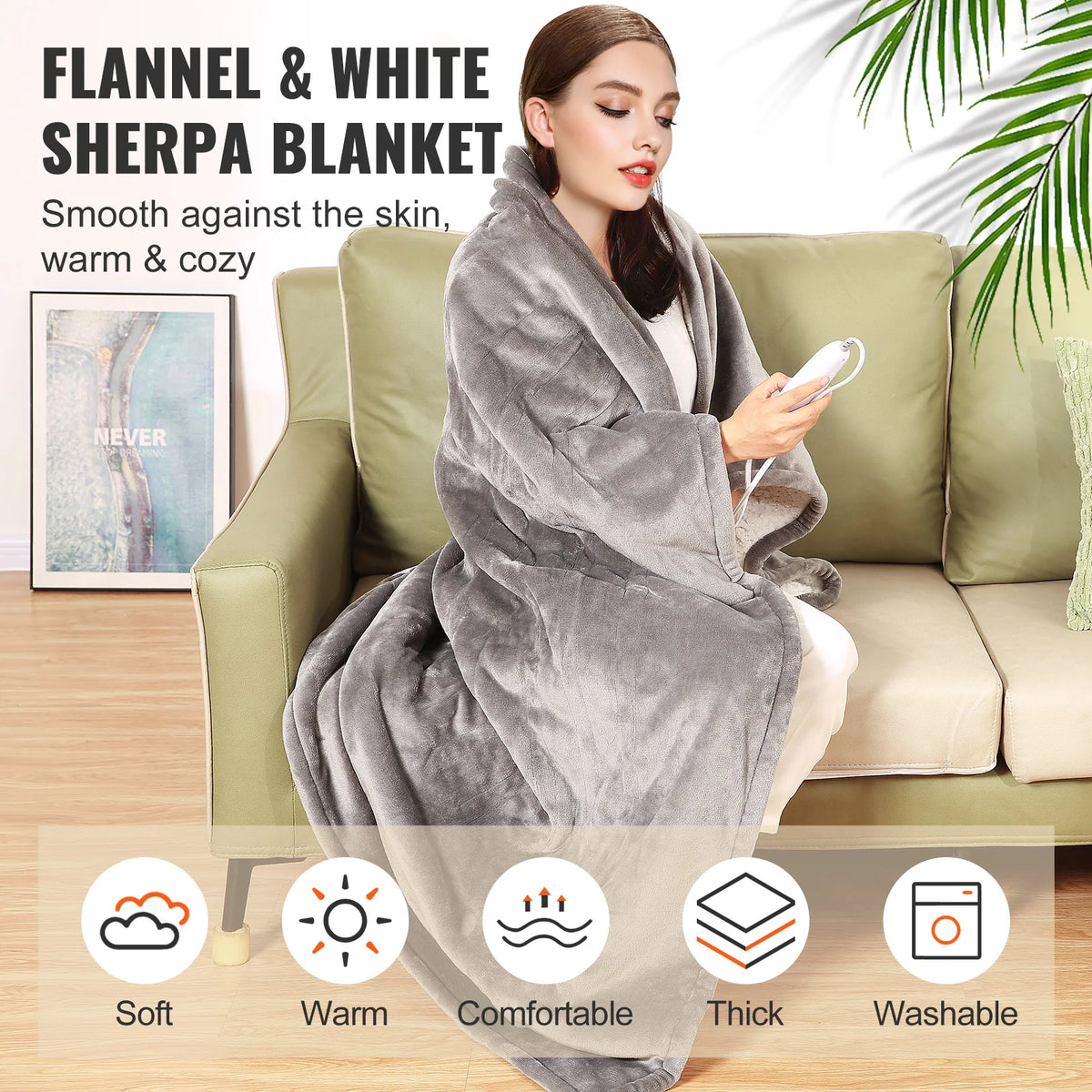 SucceBuy Heated Electric Throw Blanket With Timer And Auto Shutoff