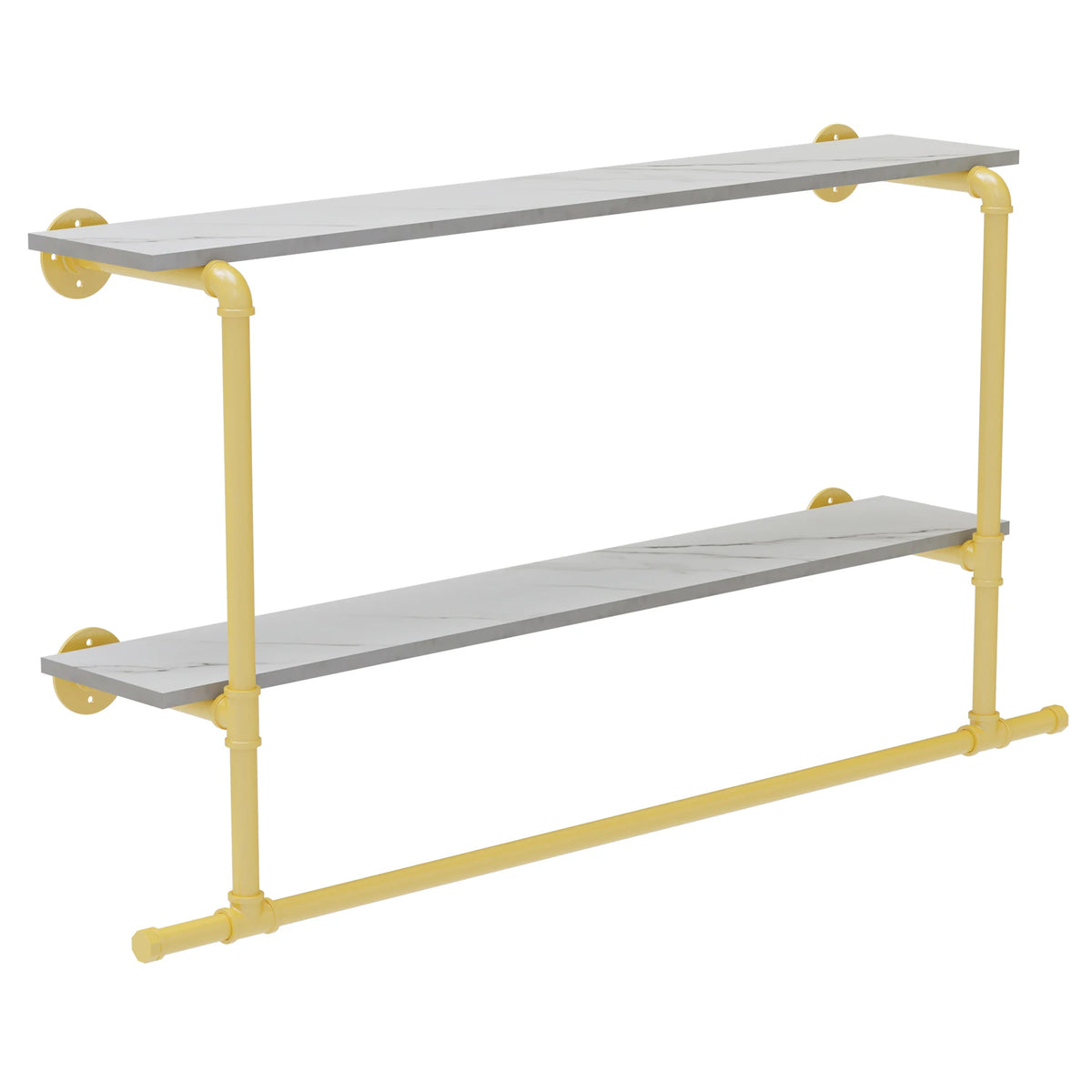 Heavy Duty Wall Mounted Pipe Clothing Rack With Open Shelves