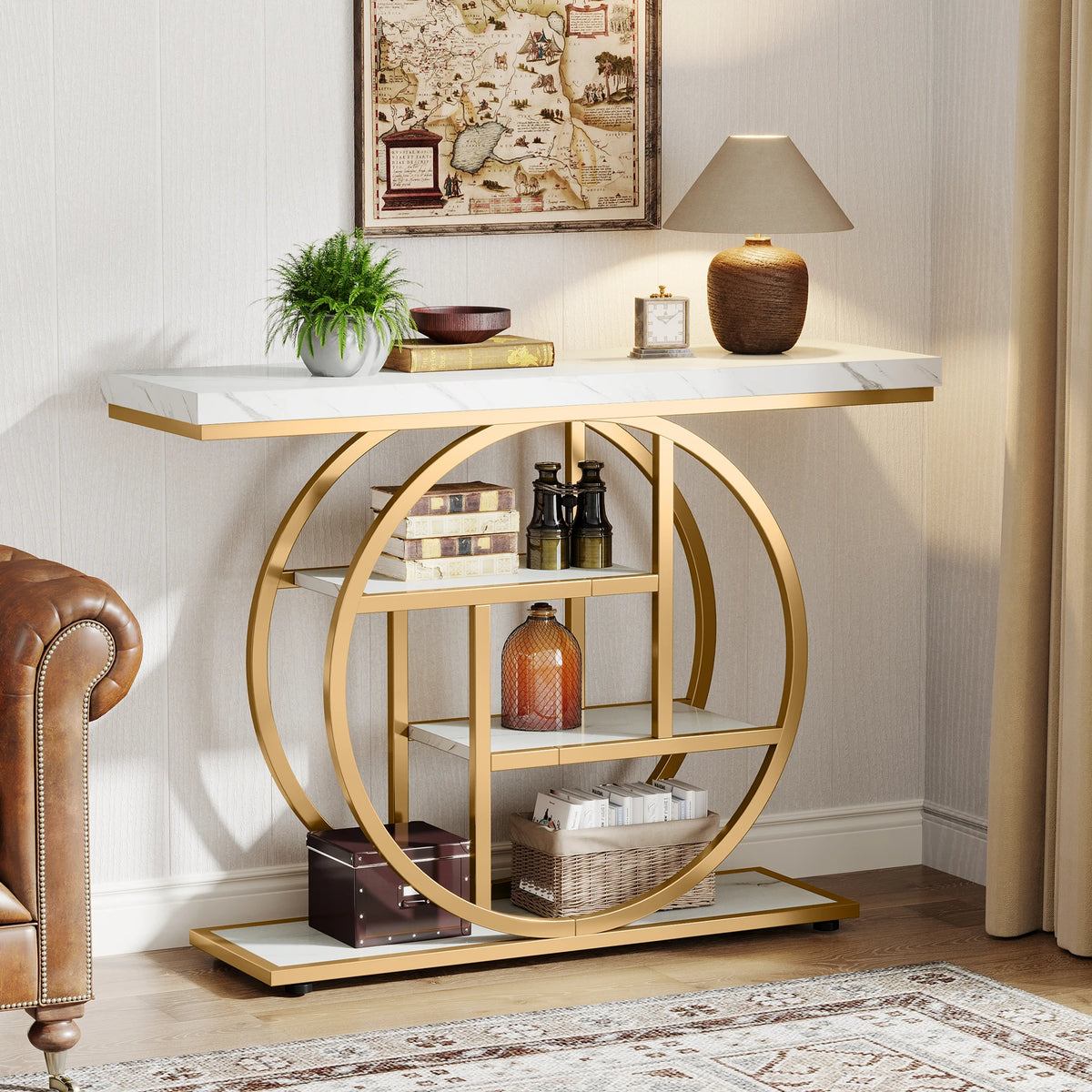 Tribesigns Four Tier Industrial Console Table With Entryway Storage