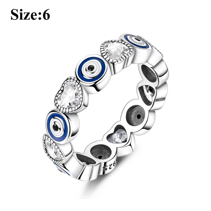 MULA Sterling Silver Evil Eye Clover Celtic Knot Wedding Band Ring