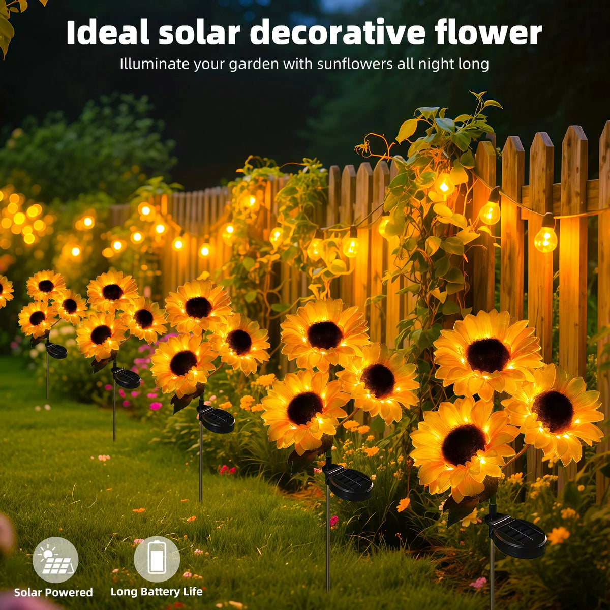 LEDOOR Solar Sunflower LED Garden Light With Push Button
