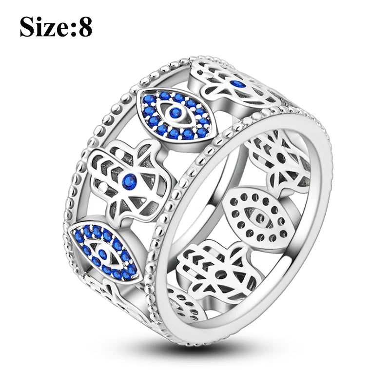 MULA Sterling Silver Evil Eye Clover Celtic Knot Wedding Band Ring