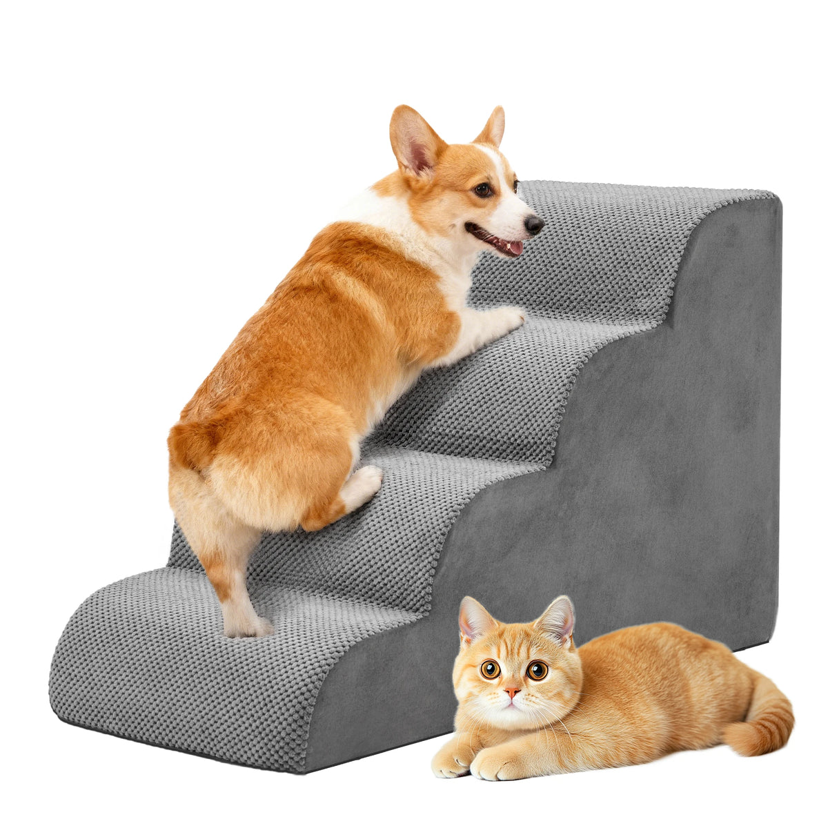 Jhk 3-5 Step Curved High Density Foam Dog Stairs