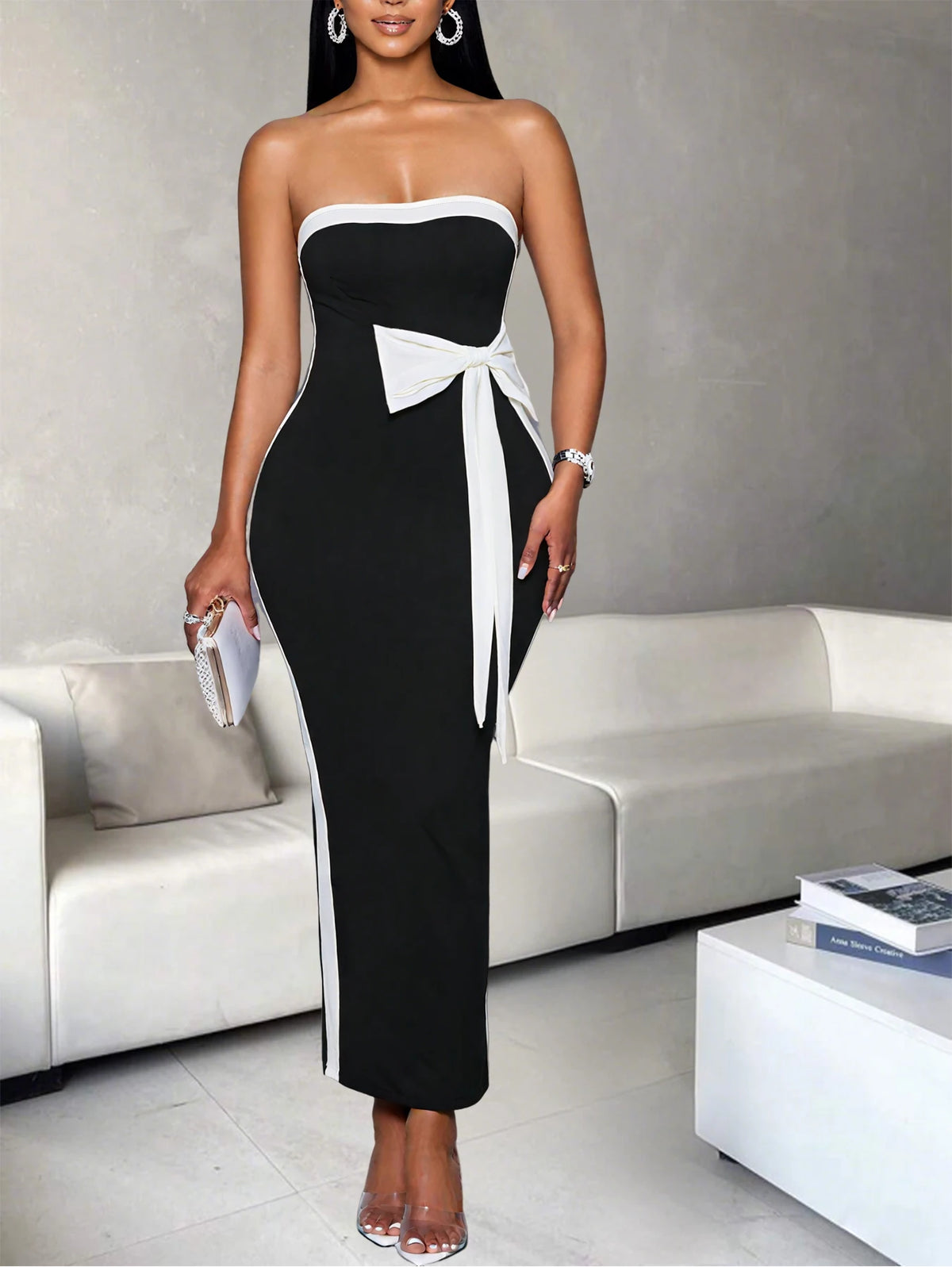 Women's Elegant One Shoulder Bow Knot Ankle Length Dress