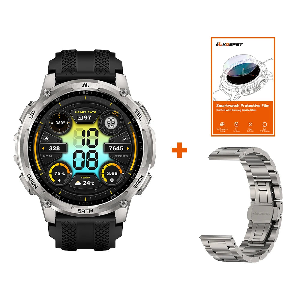 KOSPET Tank T4C Men Rugged Smartwatch With GPS And Flashlight