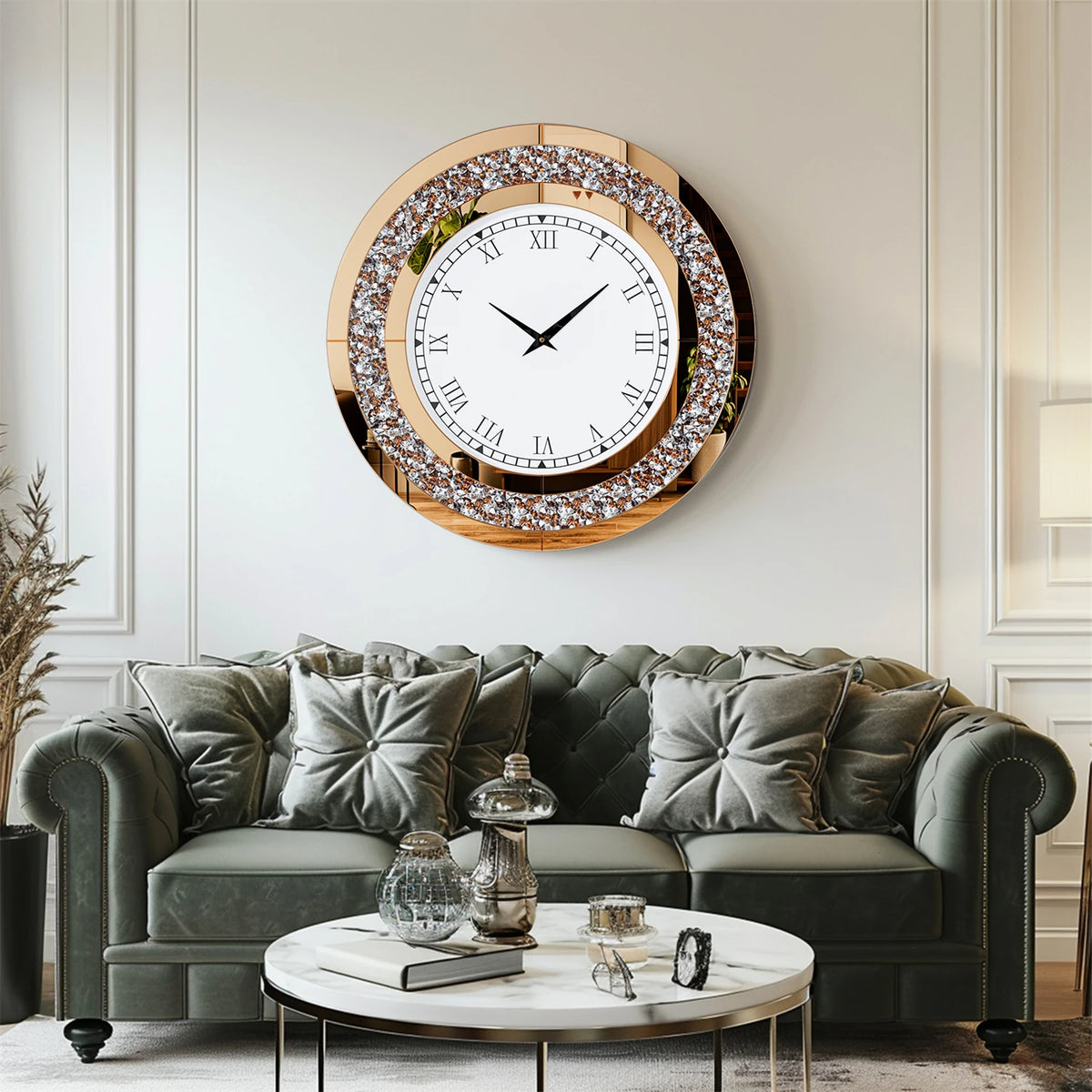 Crystal Diamond Mirror Wall Clock With Alarm Bedroom Home Decor