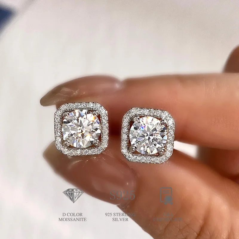 Lyee Cyee Moissanite Square Stud Earrings Sterling Silver Jewelry