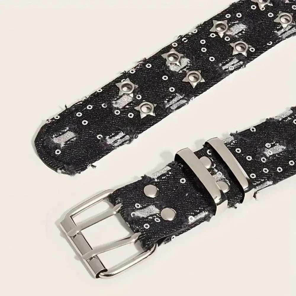 Unisex Fashion Canvas Punk Belt With Star Hollow Buckle