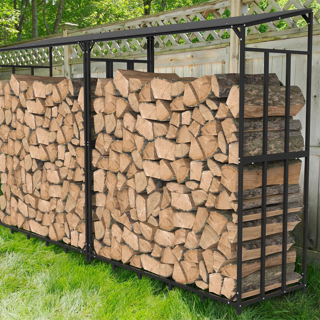Outdoor Metal Log Store With Waterproof Roof For Garden Firewood
