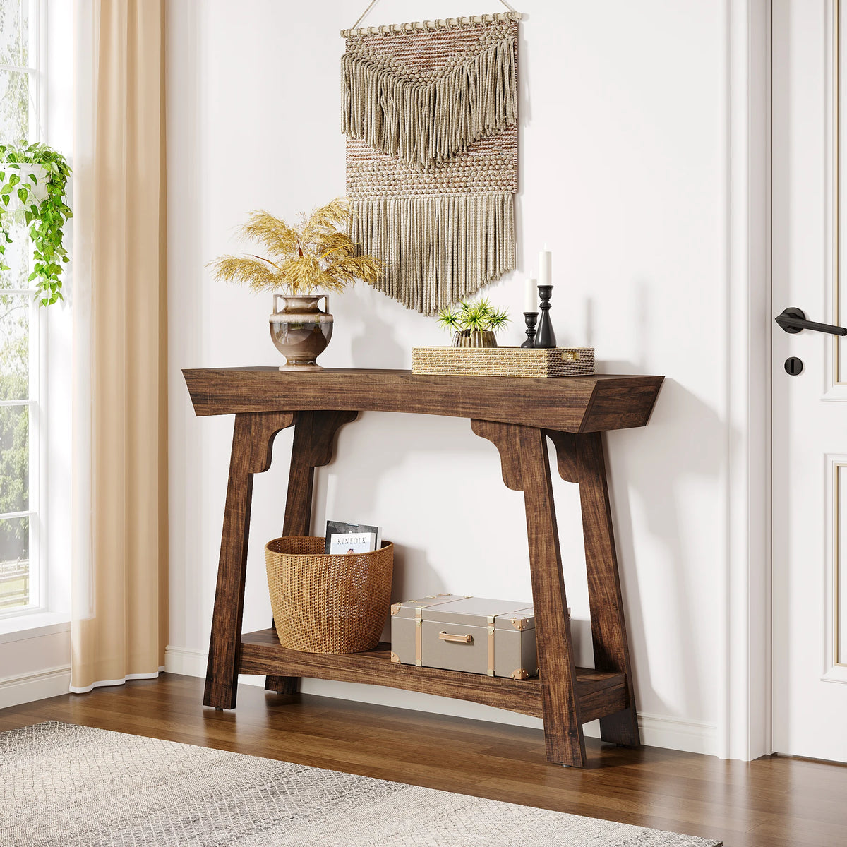 Tribesigns Farmhouse Two Tier Entryway Console Table With Storage Shelf