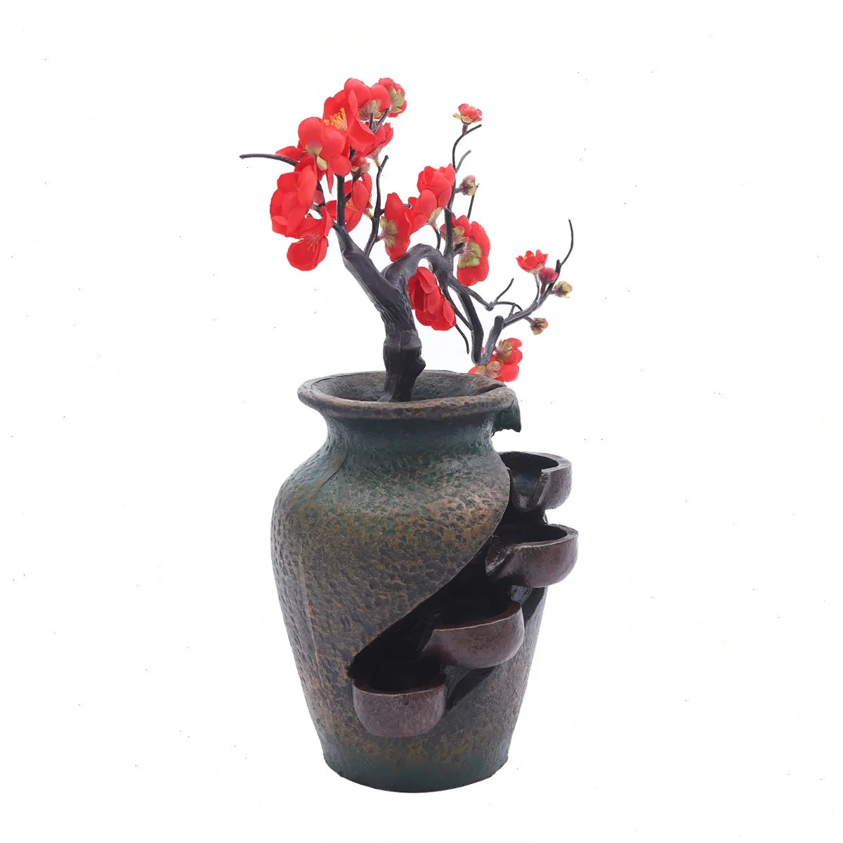 Byamaocar Tabletop Water Fountain With Simulated Flowers Indoor Decor