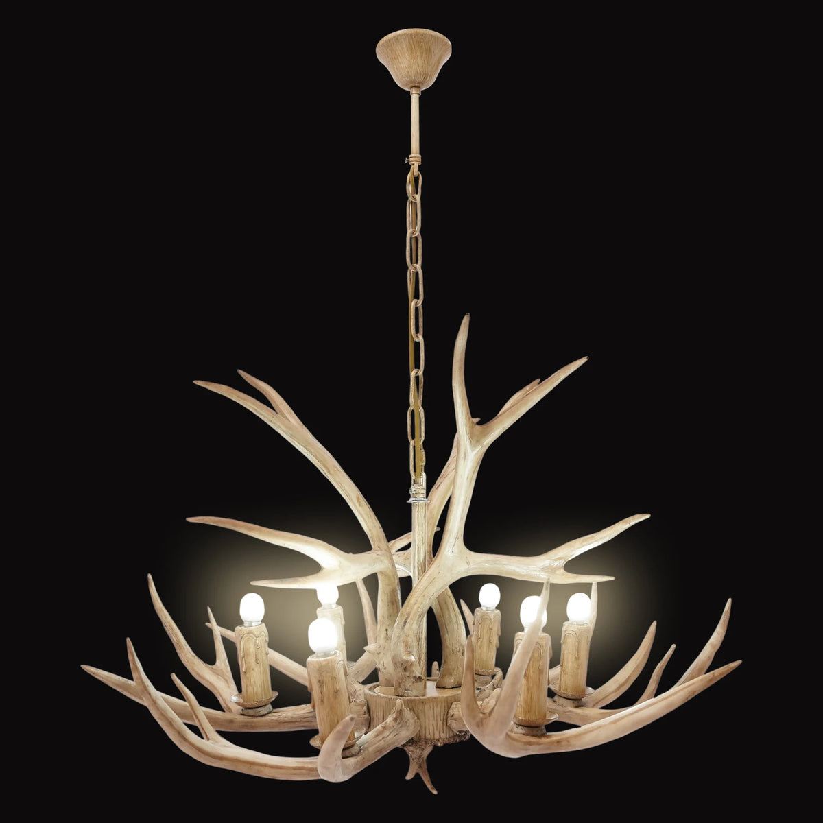 Retro Deer Antler Six Light Wood Ceiling Pendant Light