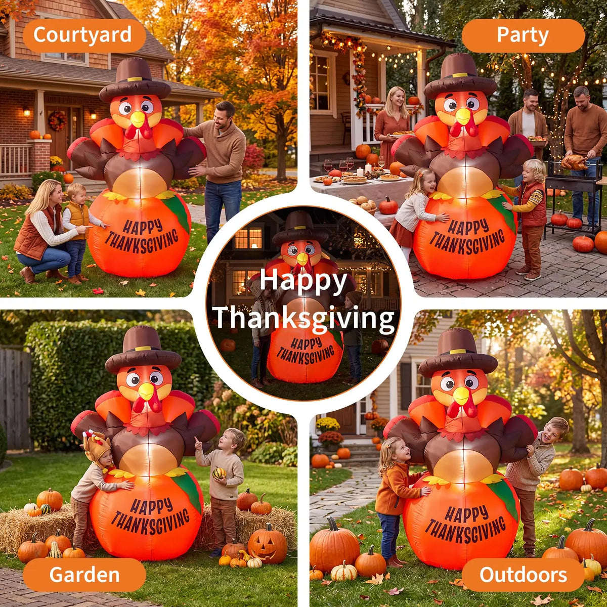 HiMISS Lighted Pumpkin Turkey Inflatable Thanksgiving Outdoor Yard Decoration