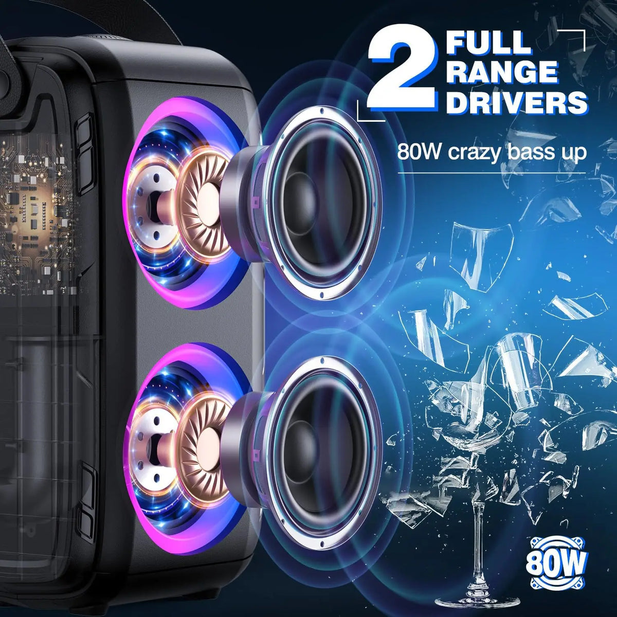 W-KING 80W Bluetooth Portable Party Speaker With Powerful Stereo Sound