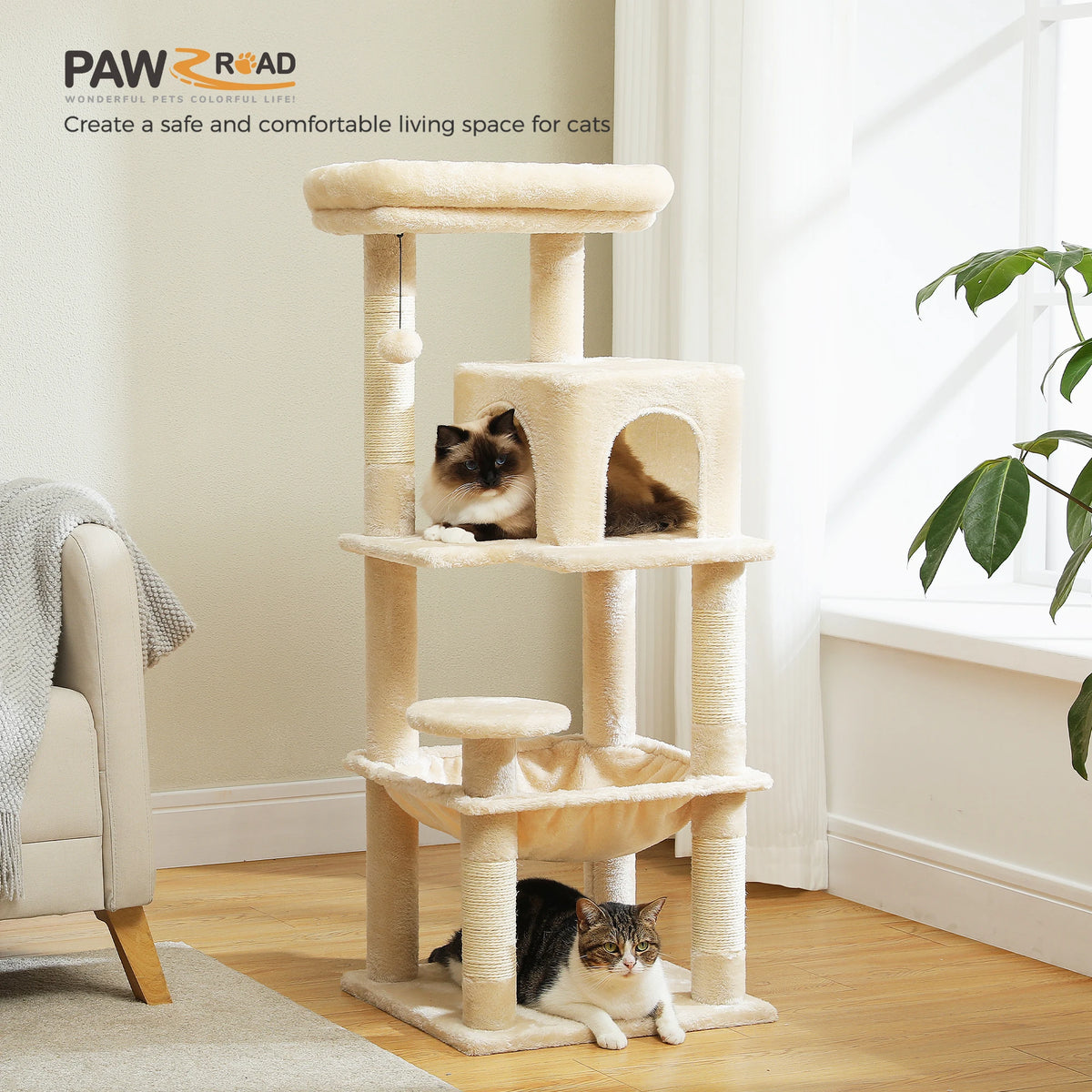Petepela Indoor Cat Tower With Metal Frame And Hammock