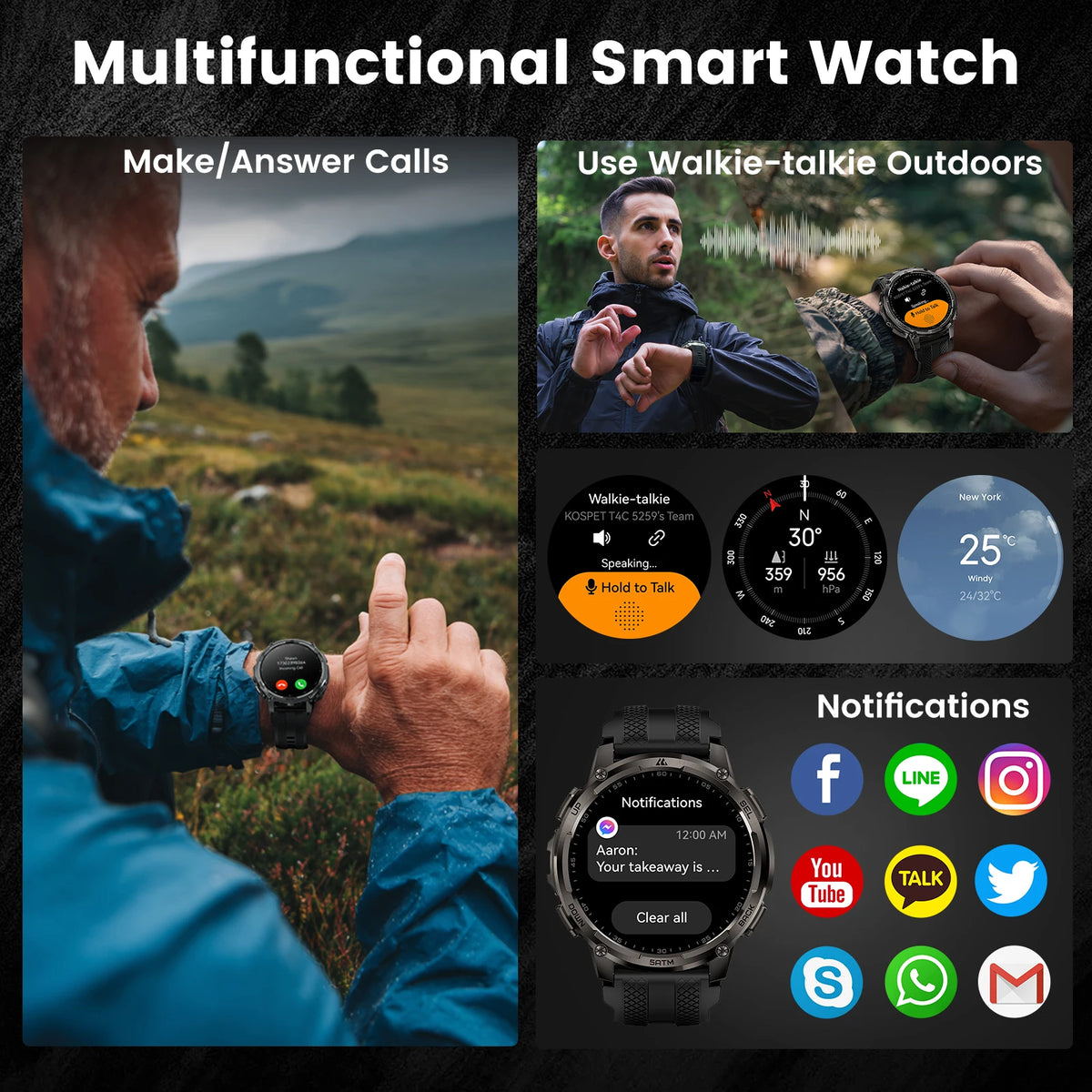 KOSPET Tank T4C Men Rugged Smartwatch With GPS And Flashlight