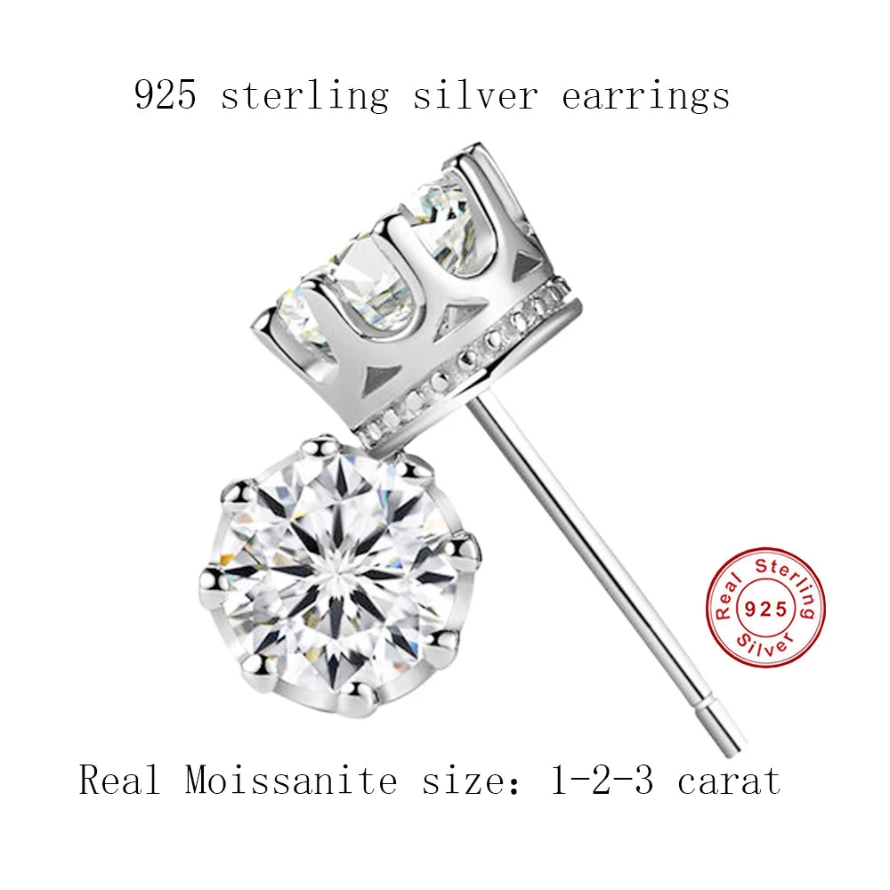 CBTB Eight Claw Crown Moissanite Sterling Silver Stud Earrings