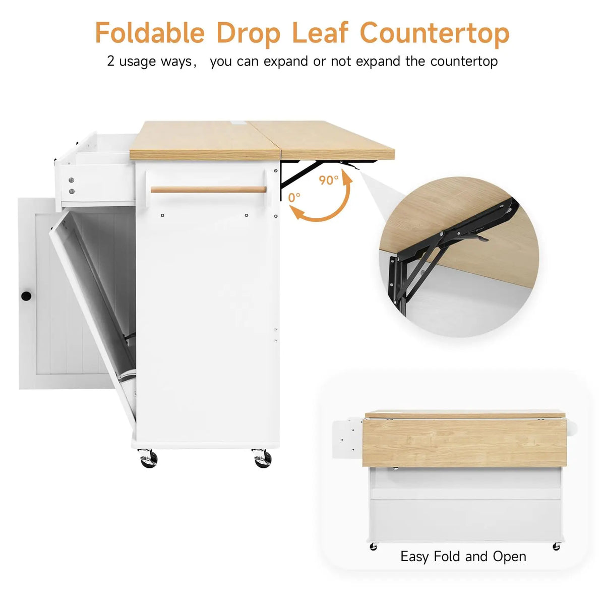 ONBRILL Rolling Kitchen Island Cart With Drop Leaf Power Outlet