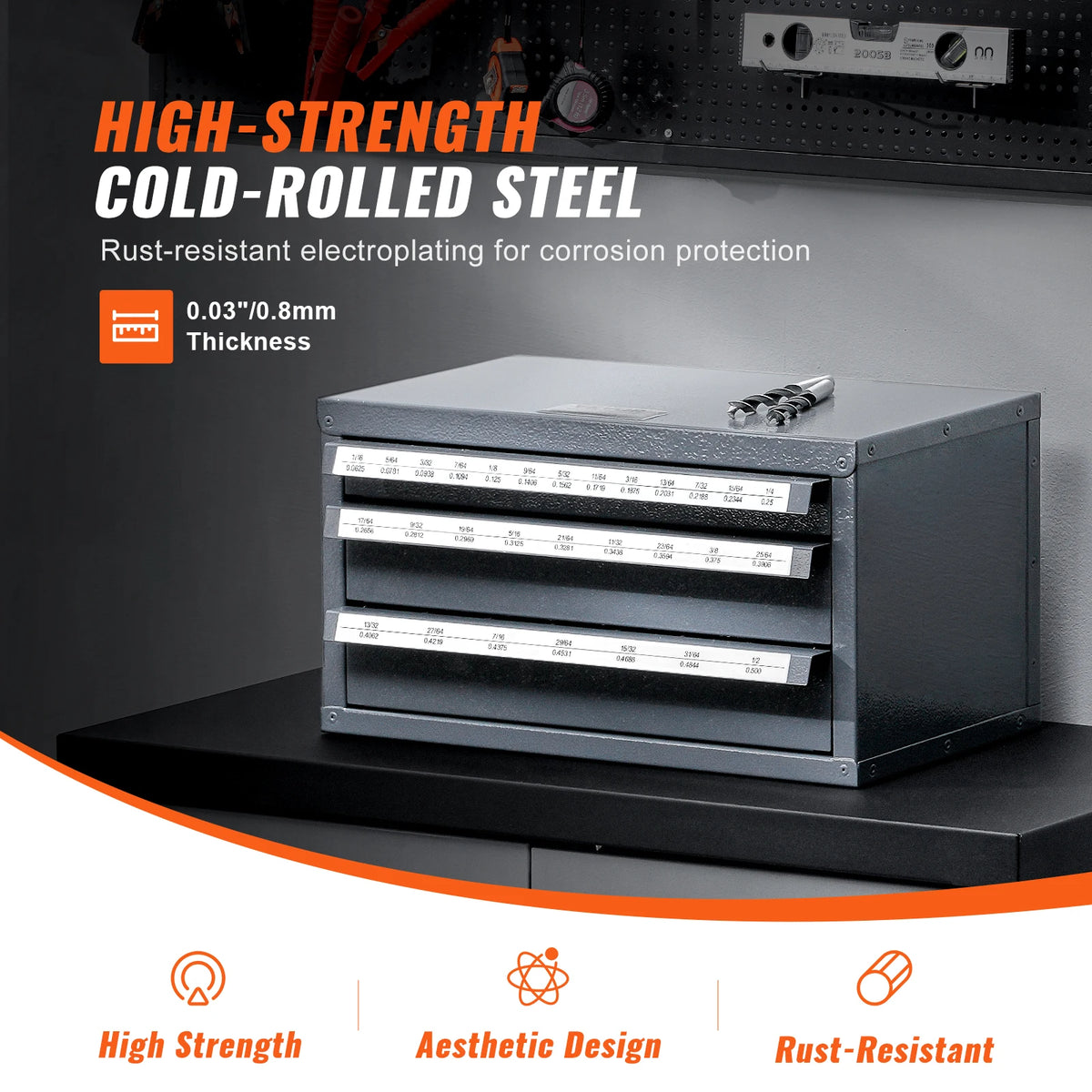 SucceBuy Steel Drill Bit Dispenser Organizer Cabinet With Drawers