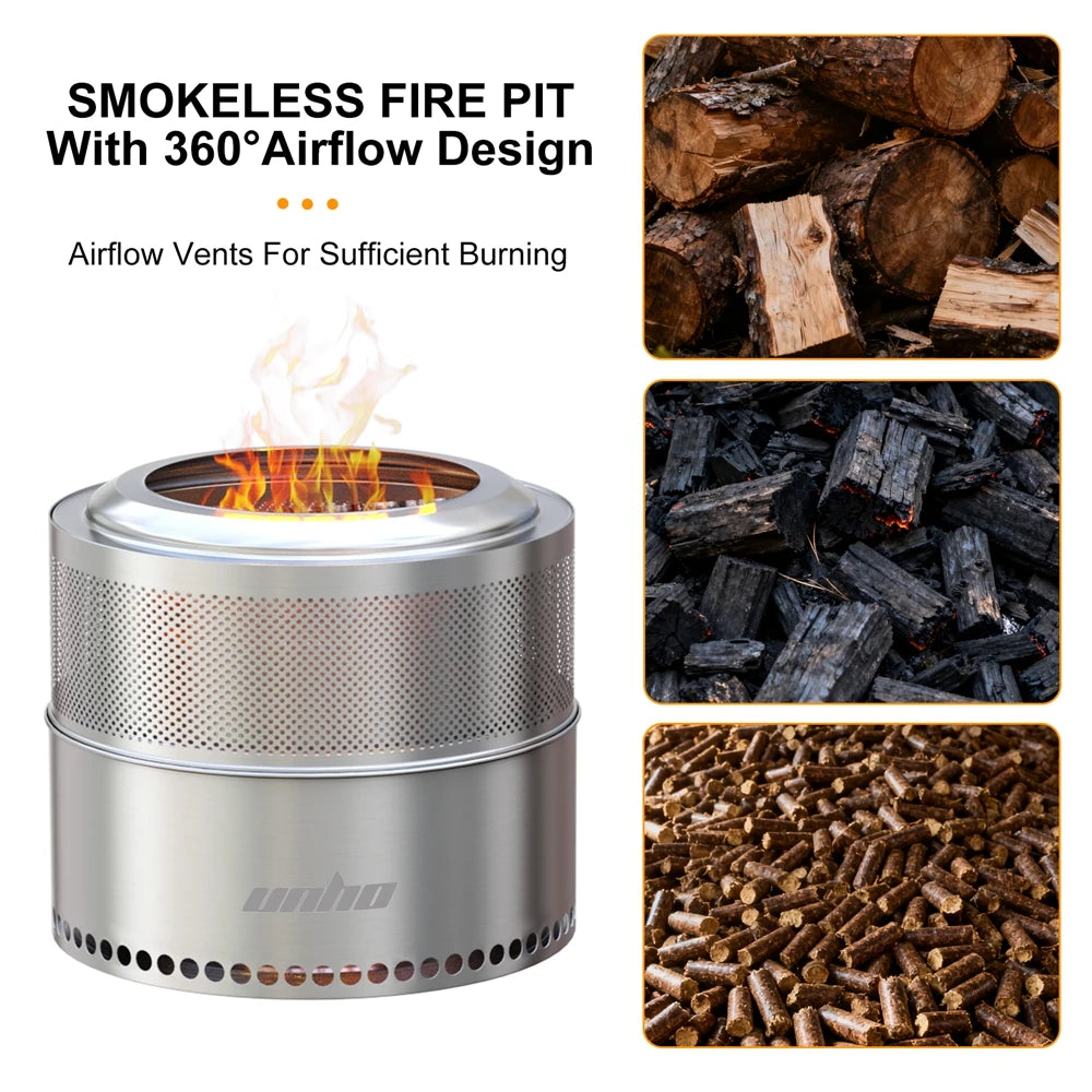 Unho Portable Smokeless Fire Pit For Camping And Outdoor BBQ