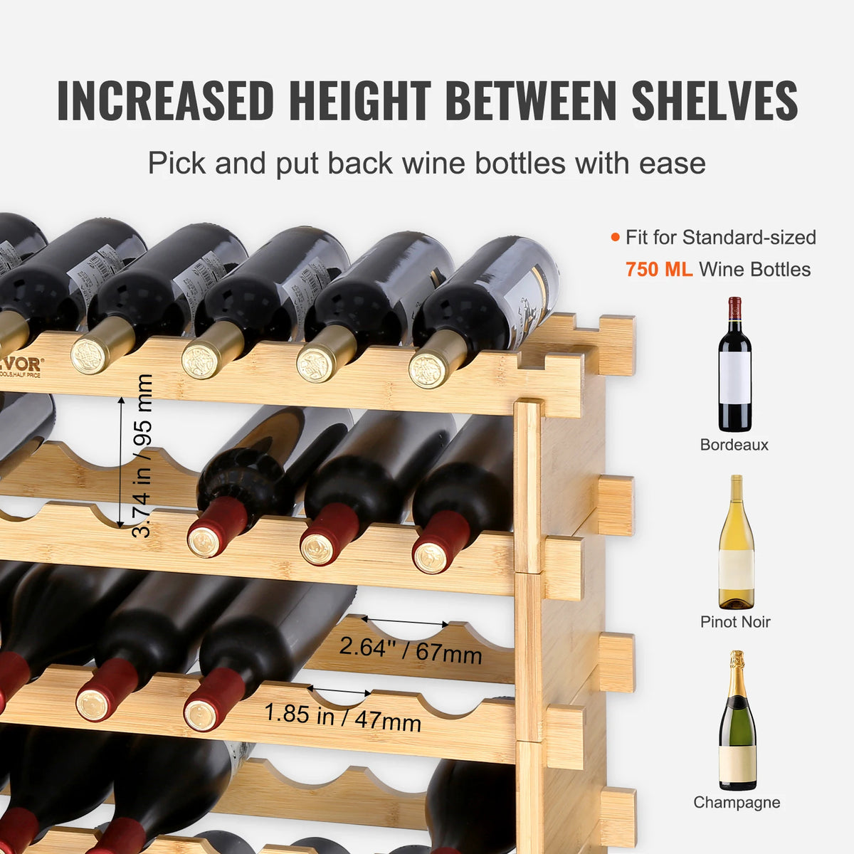 SucceBuy Bamboo Stackable Modular Wine Rack Storage Shelf