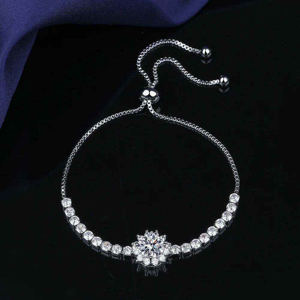 Lyee Cyee Sterling Silver Sunflower Moissanite Charm Bracelet