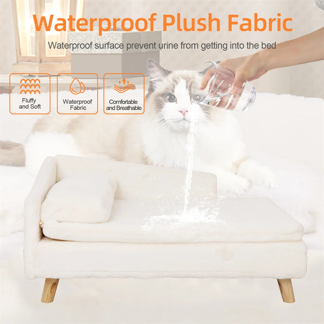 L Shape Pet Sofa Bed With Plush Cushion And Wooden Legs