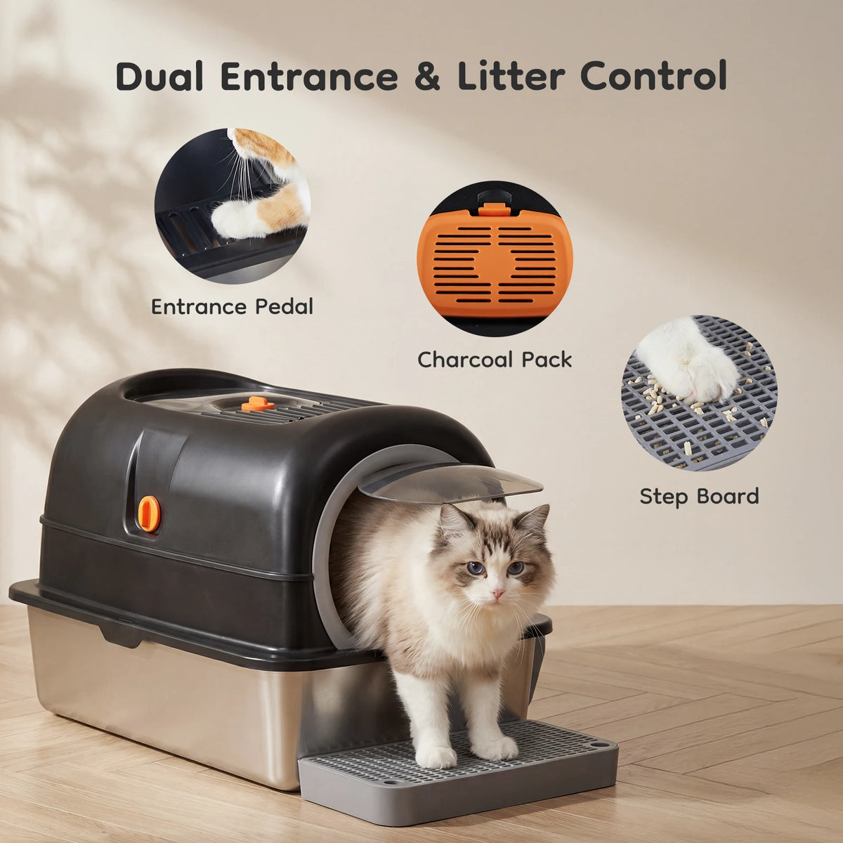JHK Premium Fully Enclosed Stainless Steel Cat Litter Box