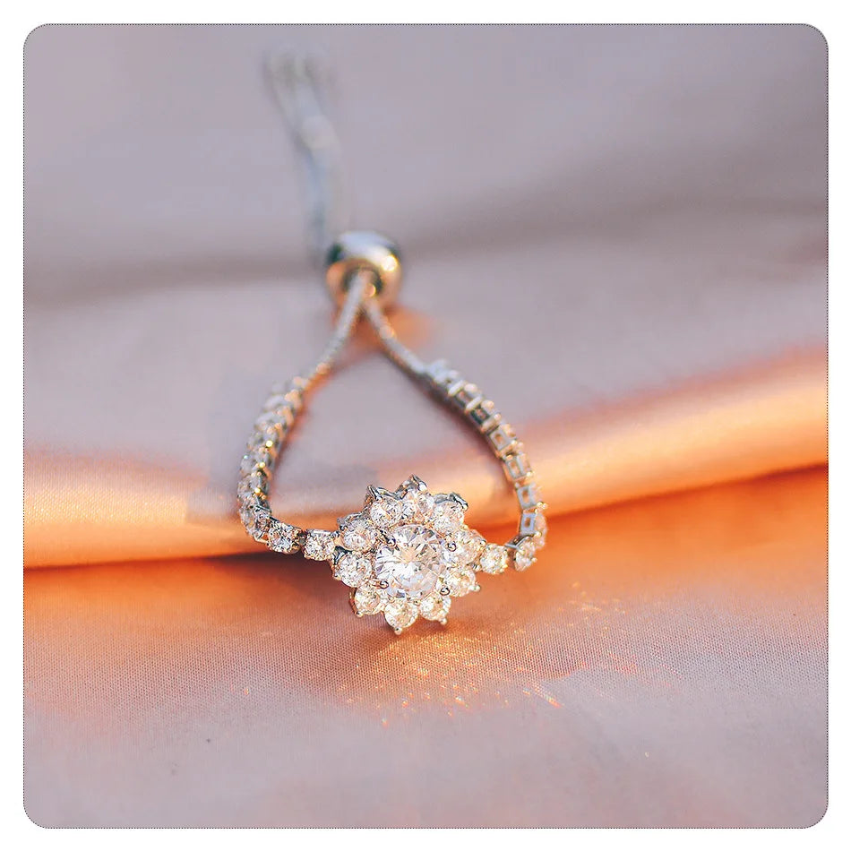 Lyee Cyee Sterling Silver Sunflower Moissanite Charm Bracelet