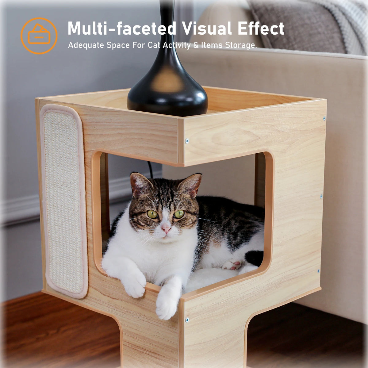 PAWZ Road Modern Wooden Cat Condo Bed With Scratching Pad