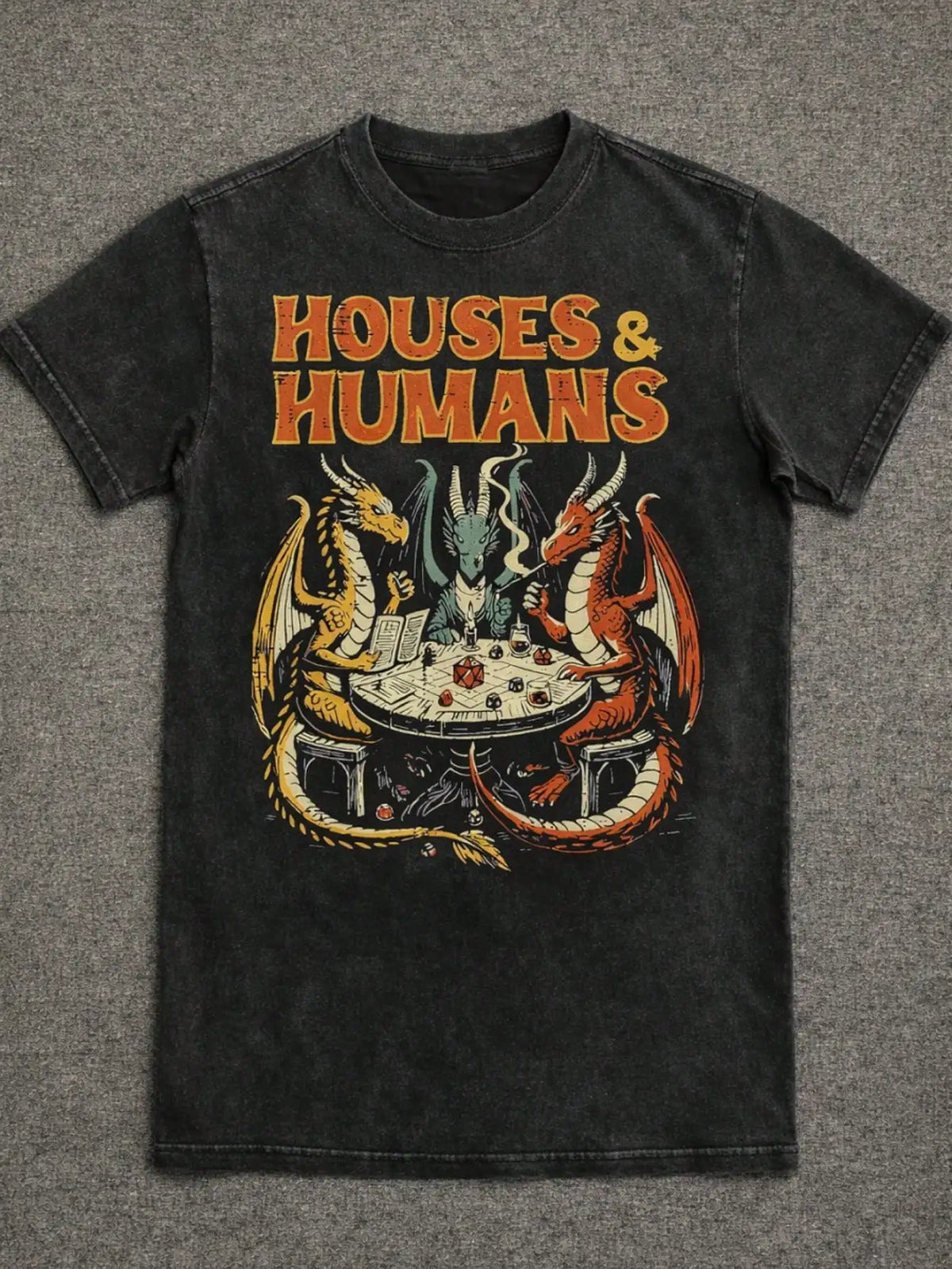 Mens Fantasy Dice Dragon Battle Graphic T Shirt For Gamers