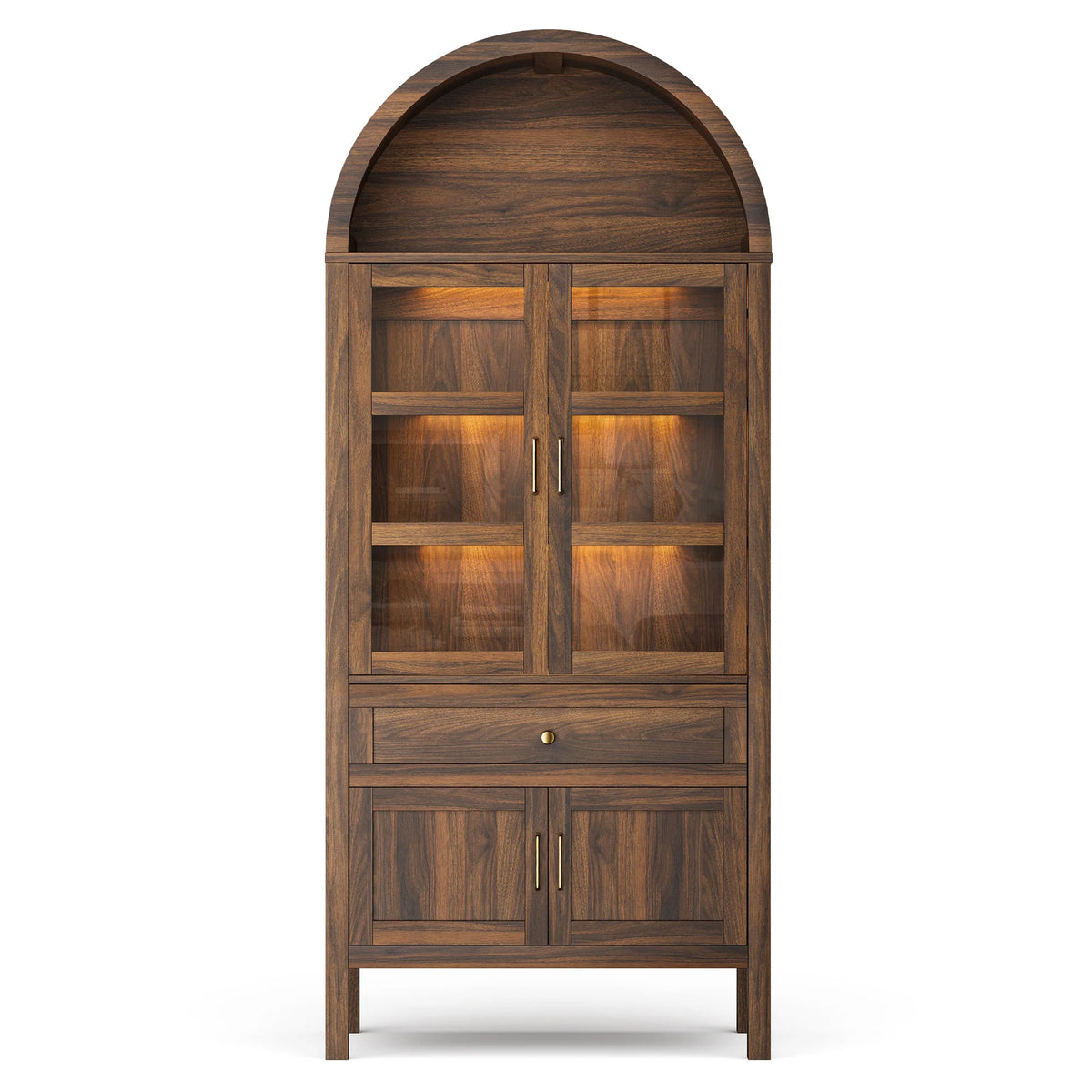Cottinch Arched Storage Cabinet With Adjustable Shelves And LED Lighting